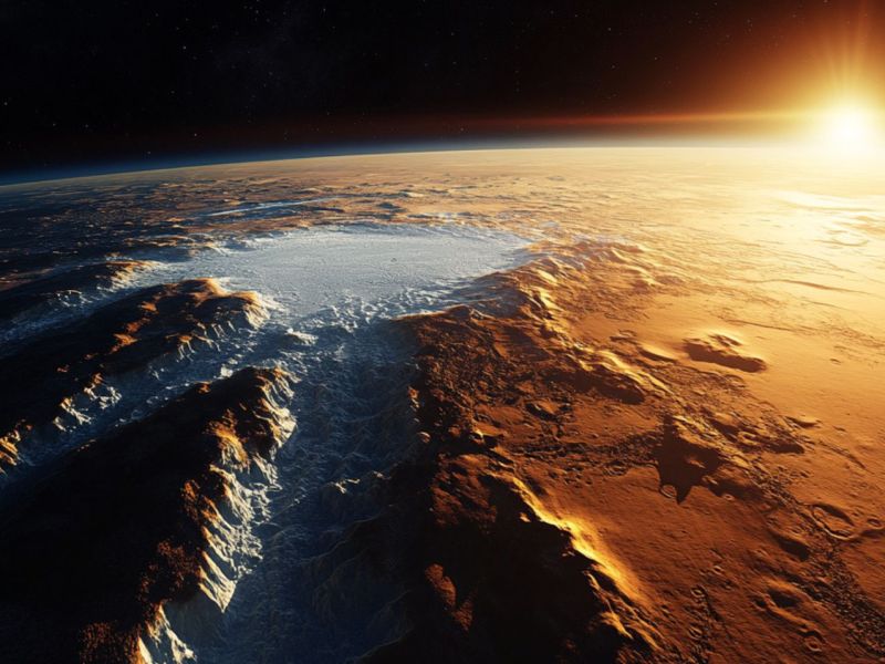 Oberfläche des Mars mit Eisschicht (KI-generiertes Bild).